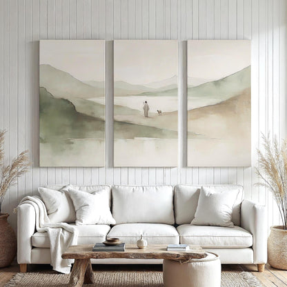3 piece Psalm 23 Extra Large Canvas | Triptych Jesus and the Lamb Wall Art | Panoramic 3 Panel Christian Gift for Home or Prayer Room