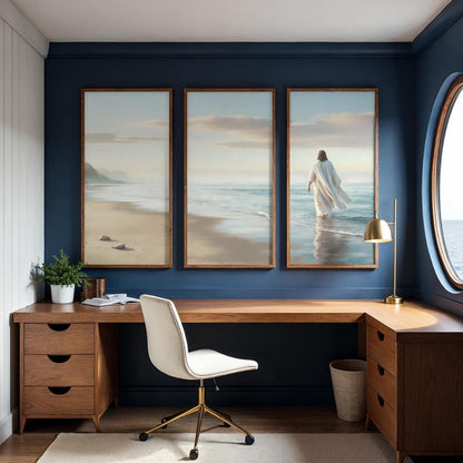 Large 3 Panel Framed Wall Art | Vintage Japanese Under the Wave Painting Split Framed Art | Panoramic Nautical Art | Peaceful Japanese Art