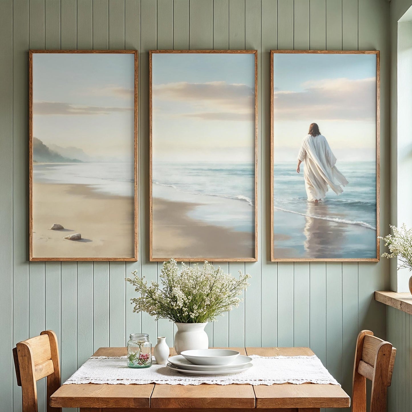 Large 3 Panel Framed Wall Art | Vintage Japanese Under the Wave Painting Split Framed Art | Panoramic Nautical Art | Peaceful Japanese Art