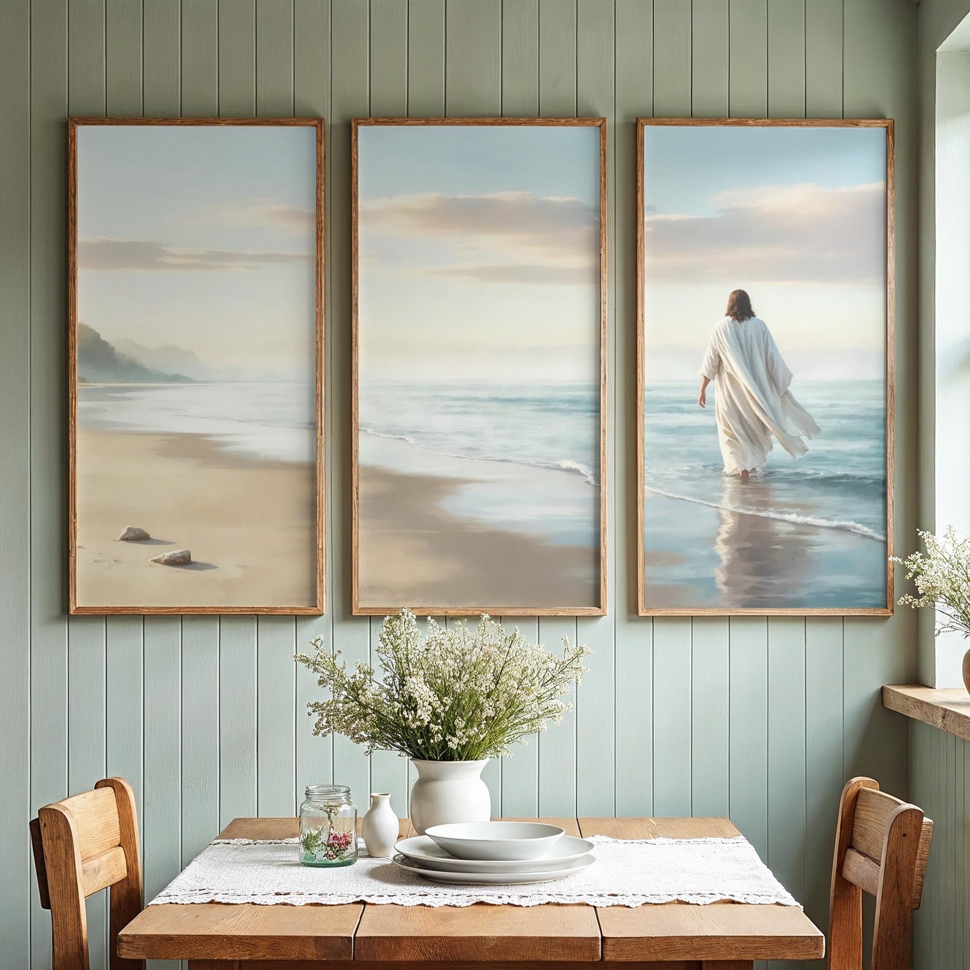 Large 3 Panel Framed Wall Art | Vintage Japanese Under the Wave Painting Split Framed Art | Panoramic Nautical Art | Peaceful Japanese Art