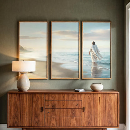 Large 3 Panel Framed Wall Art | Vintage Japanese Under the Wave Painting Split Framed Art | Panoramic Nautical Art | Peaceful Japanese Art