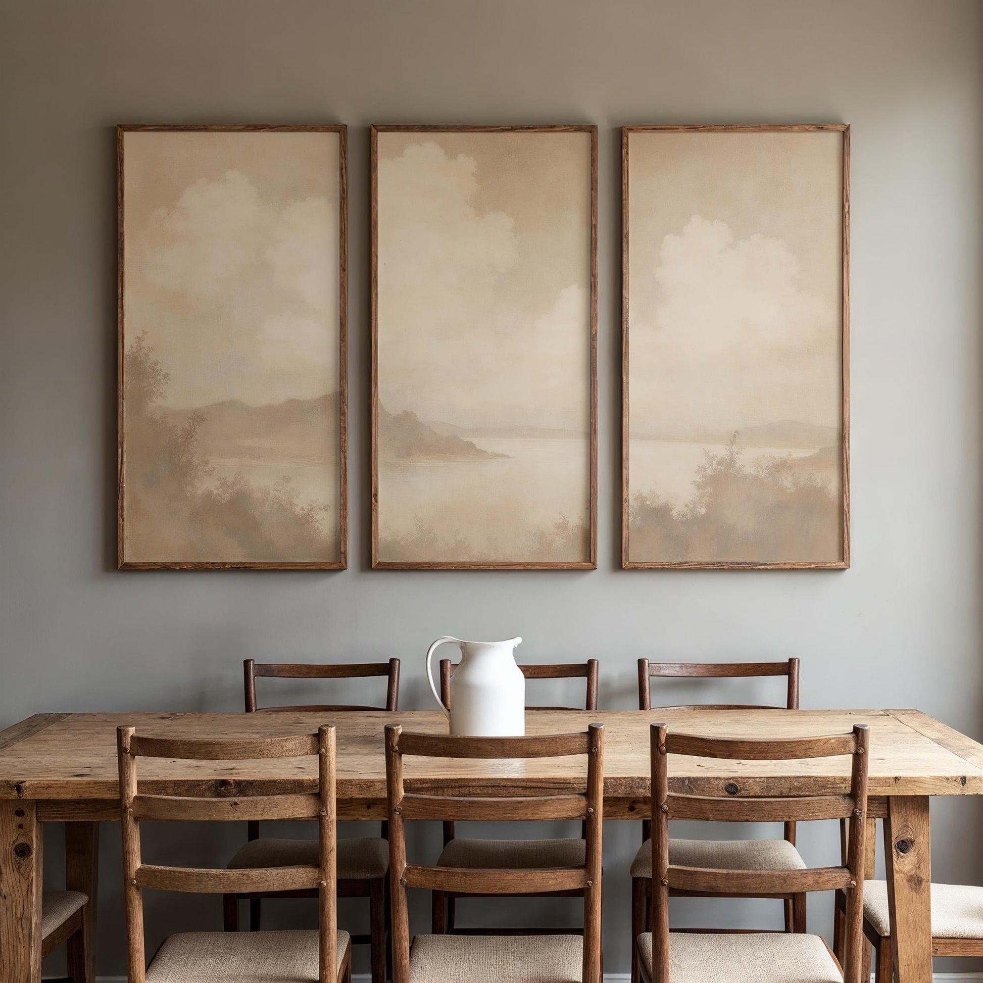 Large 3 Panel Framed Fine Art | Abstract Sepia Taupe Split Framed Art | Minimalistic Fine Art | Simple Beige Color Art