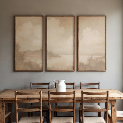 Large 3 Panel Framed Fine Art | Abstract Sepia Taupe Split Framed Art | Minimalistic Fine Art | Simple Beige Color Art