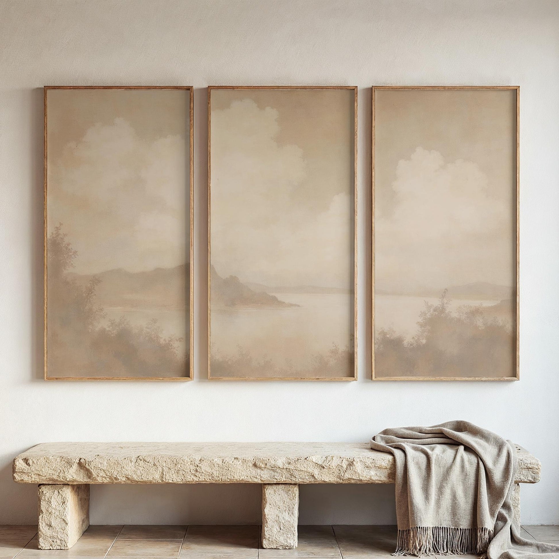 Large 3 Panel Framed Fine Art | Abstract Sepia Taupe Split Framed Art | Minimalistic Fine Art | Simple Beige Color Art