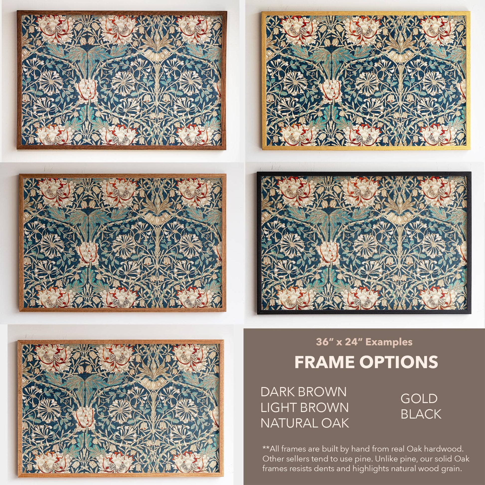 Extra Large 3 Panel Framed William Morris Art | Floral Pattern Split Framed Art | Textile Fine Art | Victorian Style Art | WM33