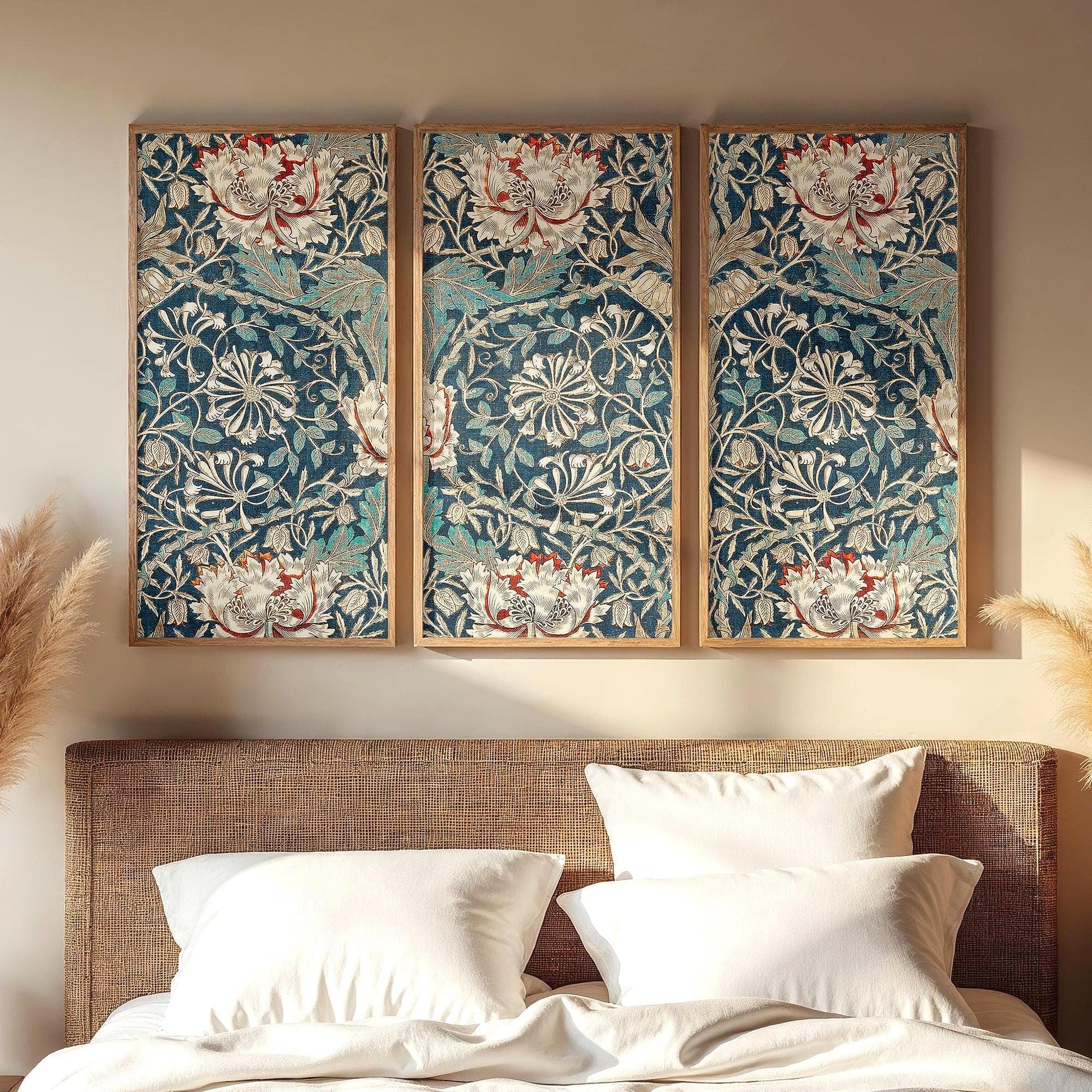 Extra Large 3 Panel Framed William Morris Art | Floral Pattern Split Framed Art | Textile Fine Art | Victorian Style Art | WM33
