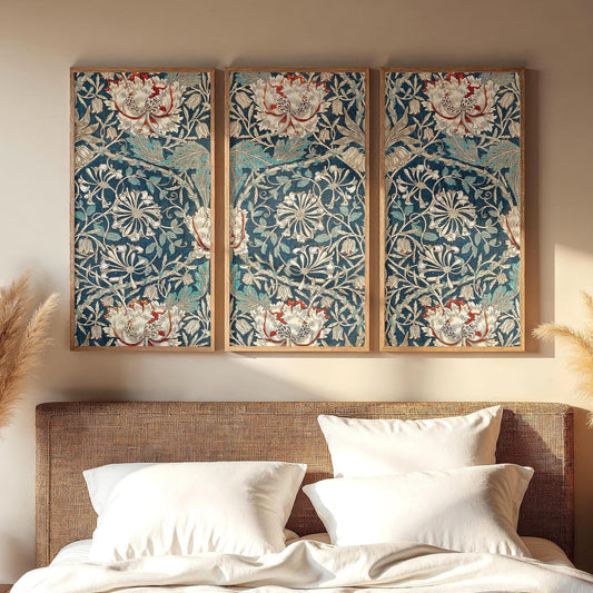 Extra Large 3 Panel Framed William Morris Art | Floral Pattern Split Framed Art | Textile Fine Art | Victorian Style Art | WM33