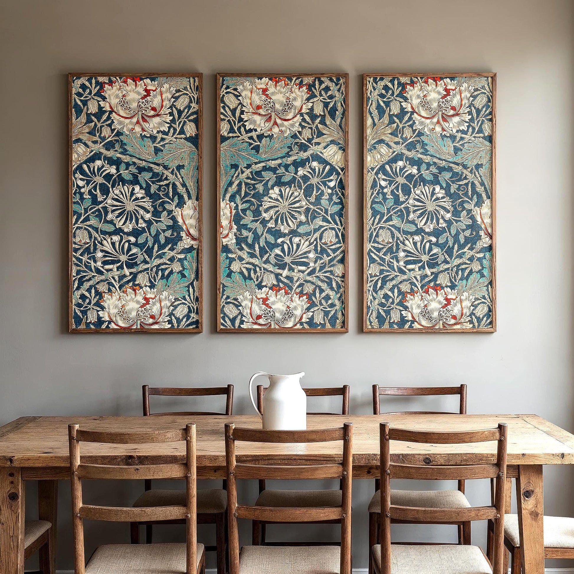Extra Large 3 Panel Framed William Morris Art | Floral Pattern Split Framed Art | Textile Fine Art | Victorian Style Art | WM33