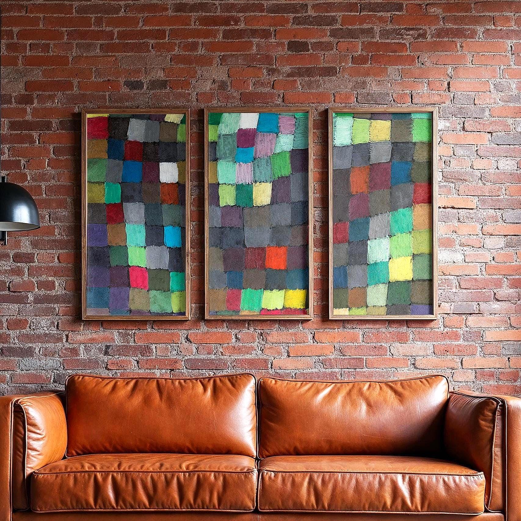 Large 3 Panel Framed Mosaic May Picture Art | Abstract Split Framed Art | Paul Klee Fine Art | Abstract Style Art