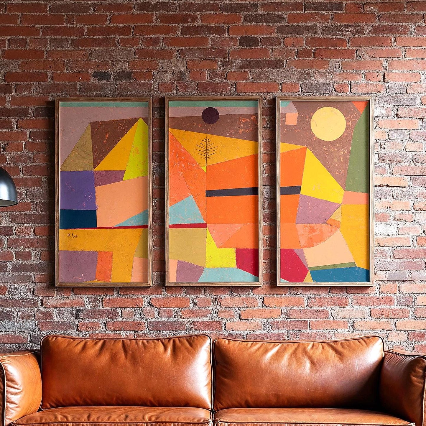 Large 3 Panel Framed Abstract Paul Klee Art | Joyful Mountain Framed Art | Abstract Landscape Fine Art | Abstract Painting Style Art