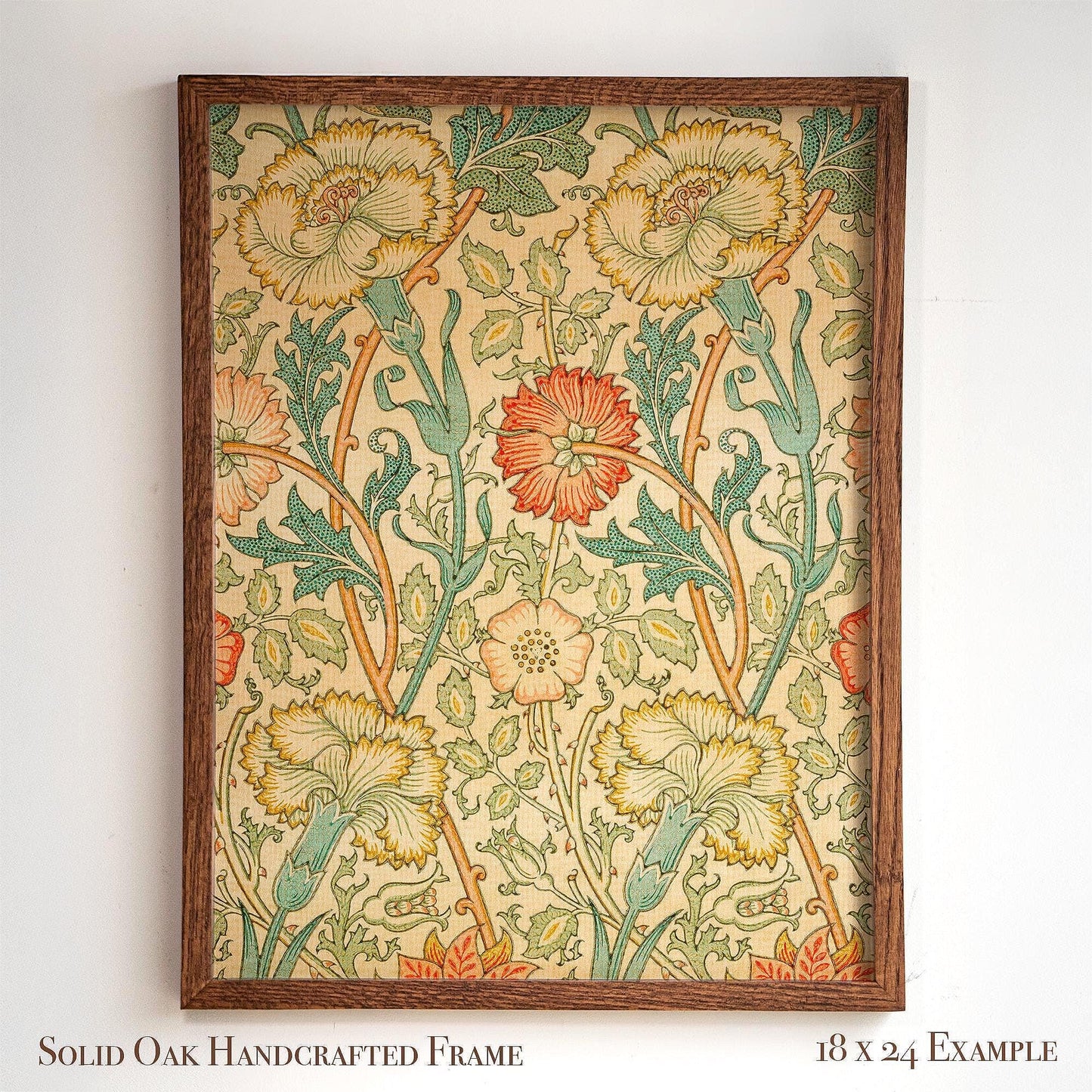 Framed William Morris Wall Art | Warm Toned Vintage Floral Pattern Print | Botanical Wall Decor | Classic Oak Frame Artwork