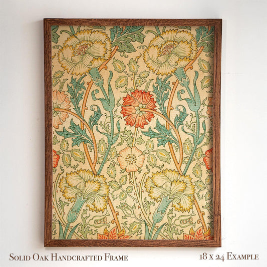 Framed William Morris Wall Art | Warm Toned Vintage Floral Pattern Print | Botanical Wall Decor | Classic Oak Frame Artwork
