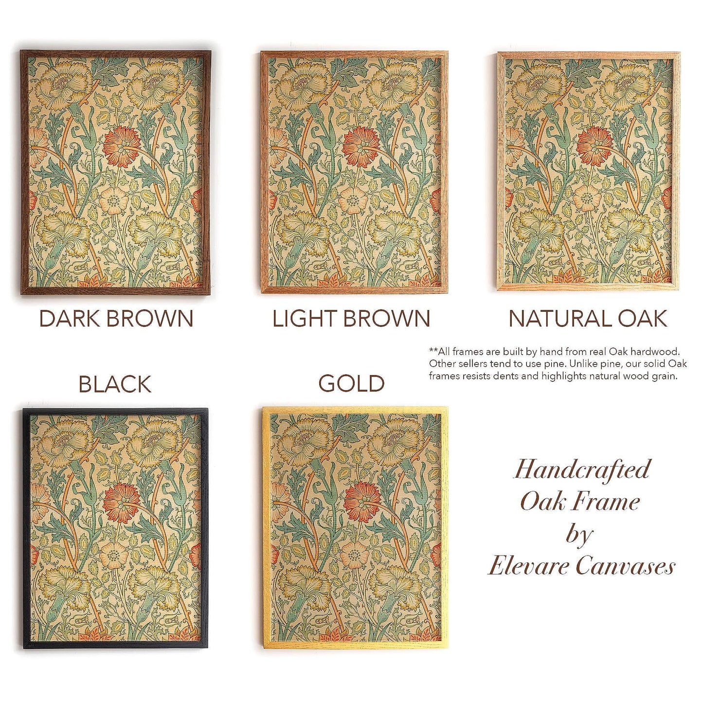 Framed William Morris Wall Art | Warm Toned Vintage Floral Pattern Print | Botanical Wall Decor | Classic Oak Frame Artwork