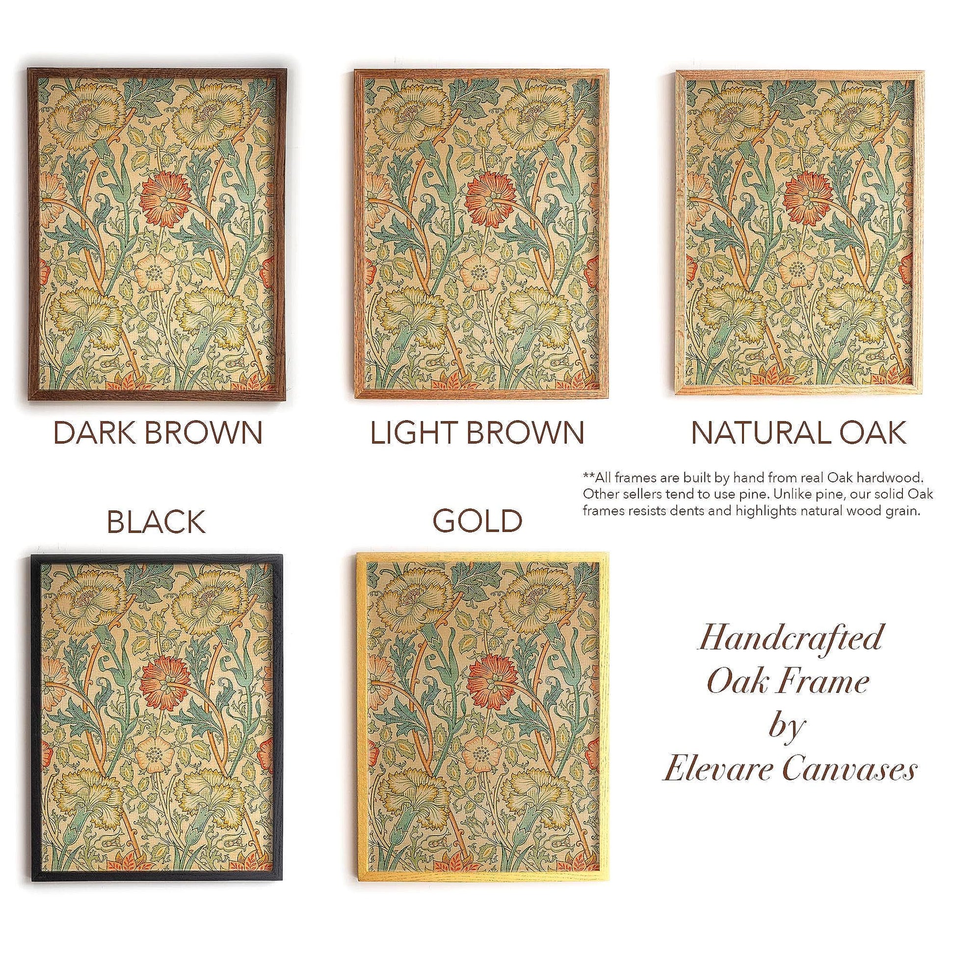Framed William Morris Wall Art | Warm Toned Vintage Floral Pattern Print | Botanical Wall Decor | Classic Oak Frame Artwork