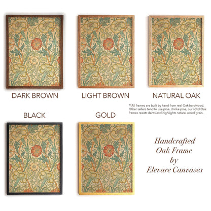Framed William Morris Wall Art | Warm Toned Vintage Floral Pattern Print | Botanical Wall Decor | Classic Oak Frame Artwork