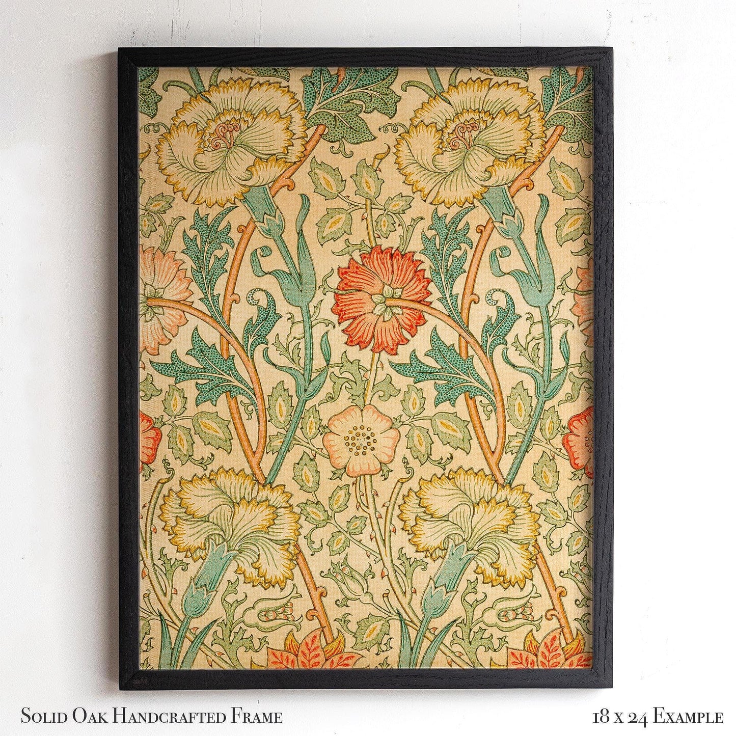 Framed William Morris Wall Art | Warm Toned Vintage Floral Pattern Print | Botanical Wall Decor | Classic Oak Frame Artwork