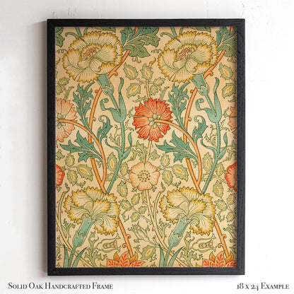 Framed William Morris Wall Art | Warm Toned Vintage Floral Pattern Print | Botanical Wall Decor | Classic Oak Frame Artwork