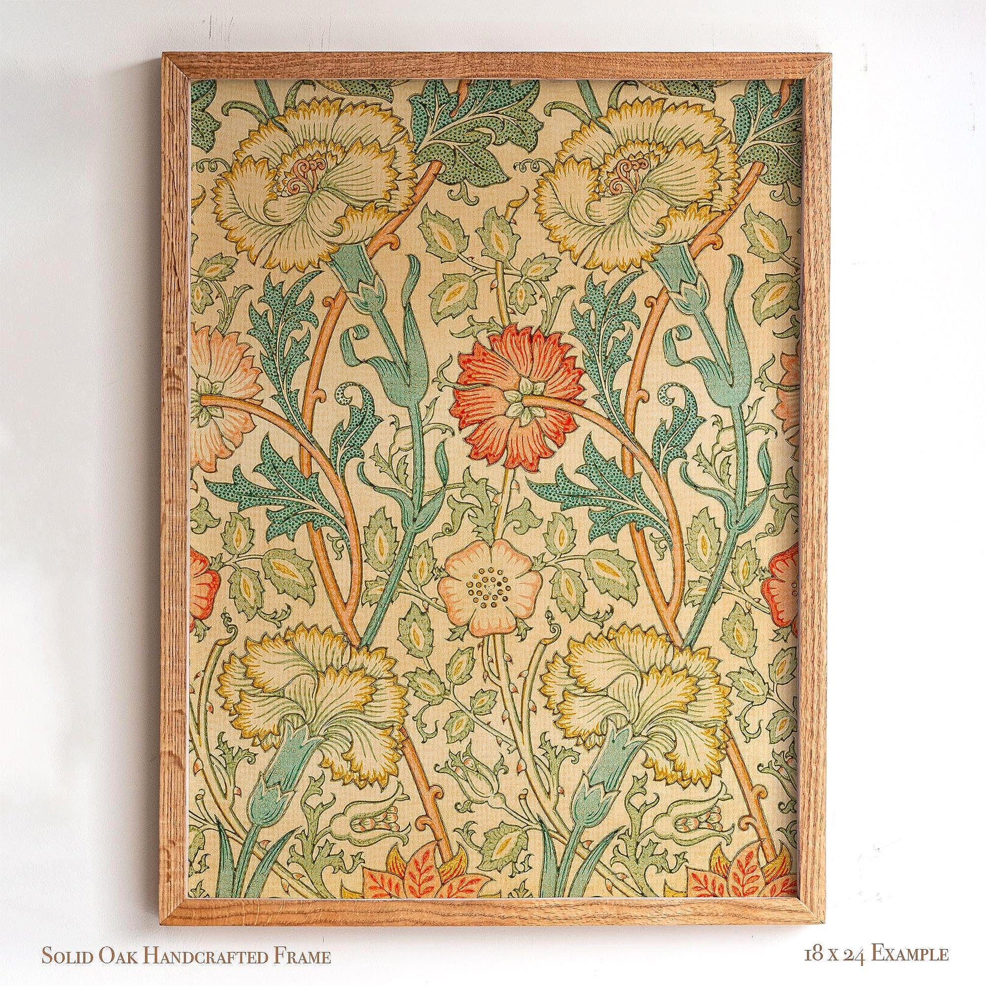 Framed William Morris Wall Art | Warm Toned Vintage Floral Pattern Print | Botanical Wall Decor | Classic Oak Frame Artwork