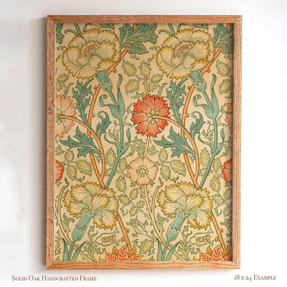 Framed William Morris Wall Art | Warm Toned Vintage Floral Pattern Print | Botanical Wall Decor | Classic Oak Frame Artwork