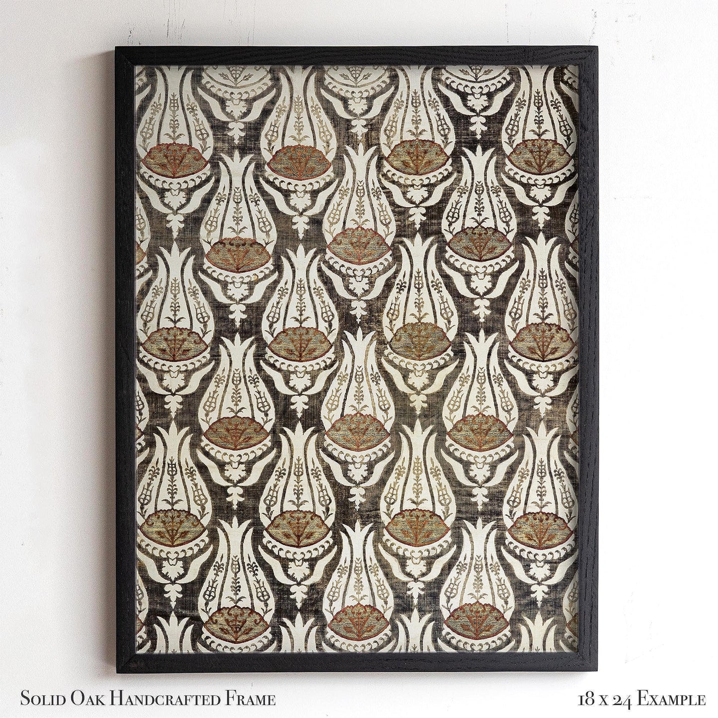Victorian Botanical Pattern Wall Art | Framed Arts and Crafts Tulip Print | Classic Heritage Style Home Decor
