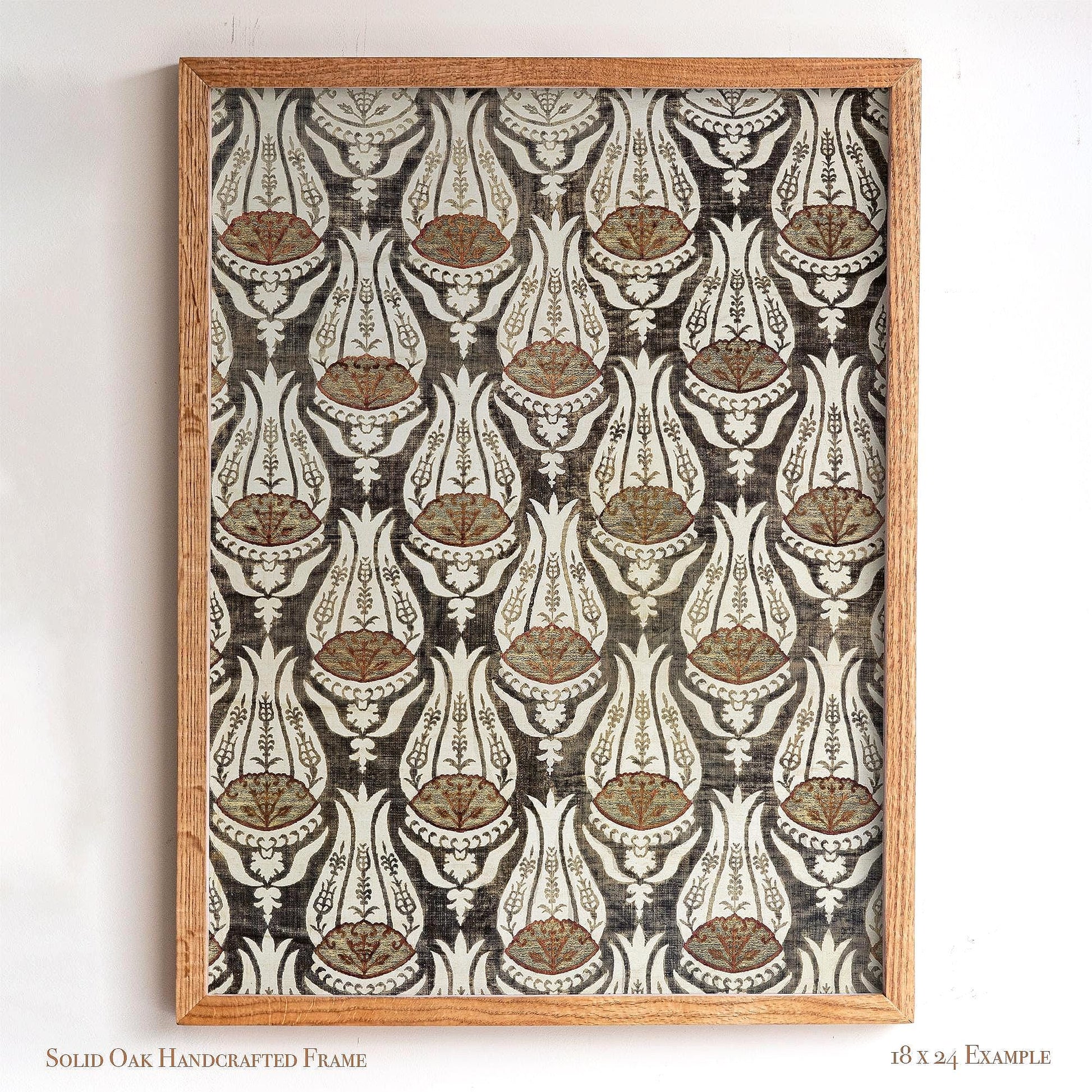 Victorian Botanical Pattern Wall Art | Framed Arts and Crafts Tulip Print | Classic Heritage Style Home Decor