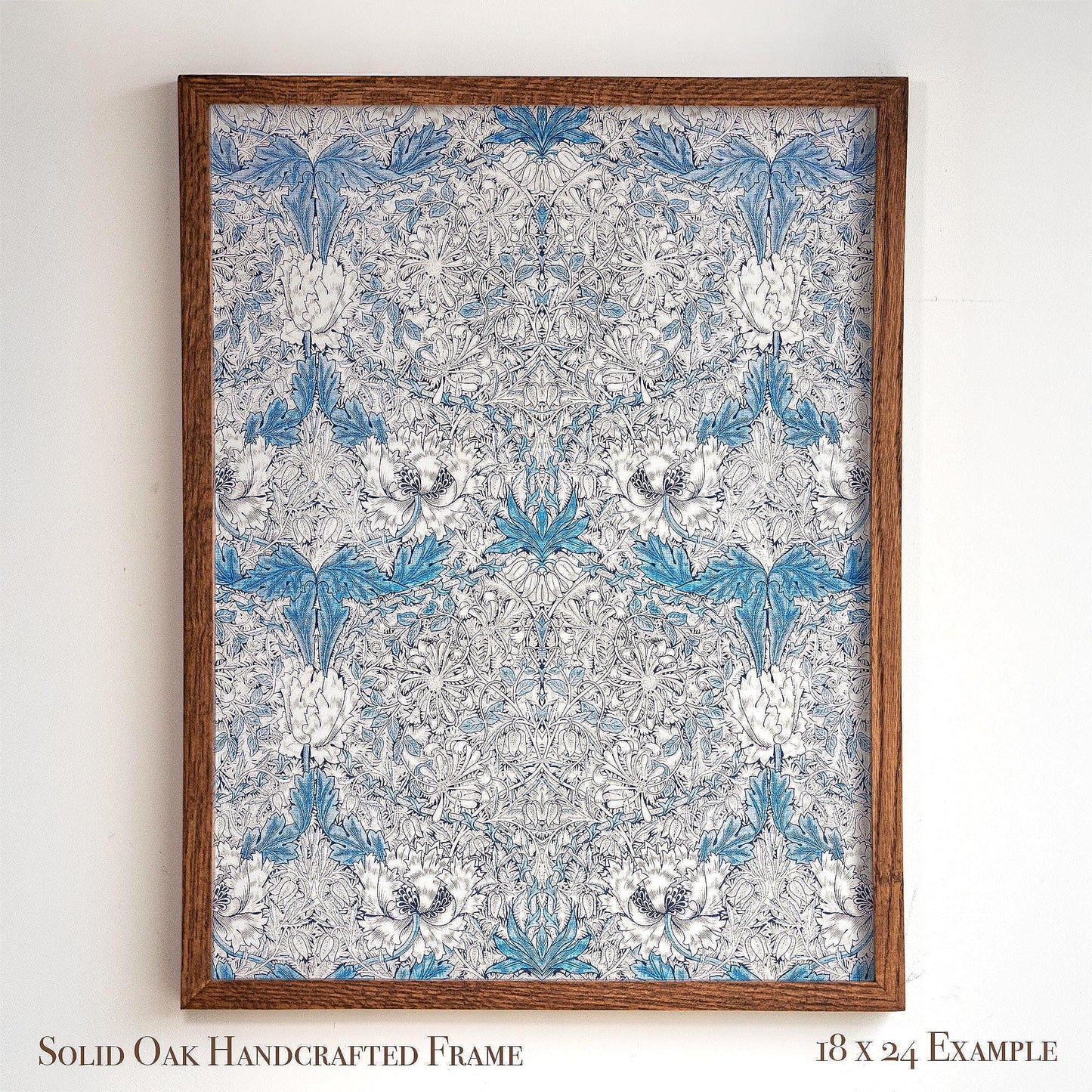 Delicate Vintage Floral Pattern Print | William Morris Inspired Framed Wall Hanging | Classic Blue Botanical Artwork