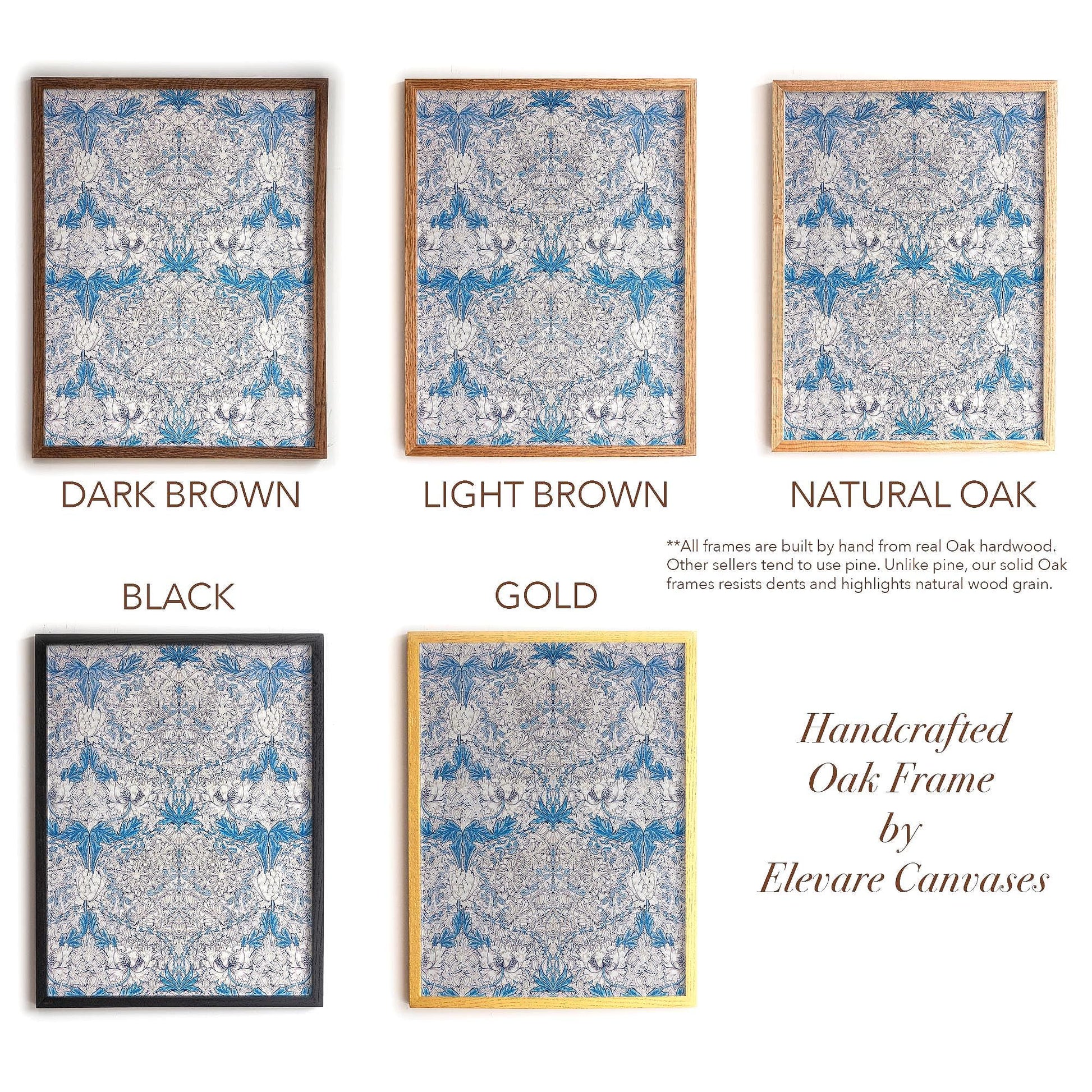 Delicate Vintage Floral Pattern Print | William Morris Inspired Framed Wall Hanging | Classic Blue Botanical Artwork