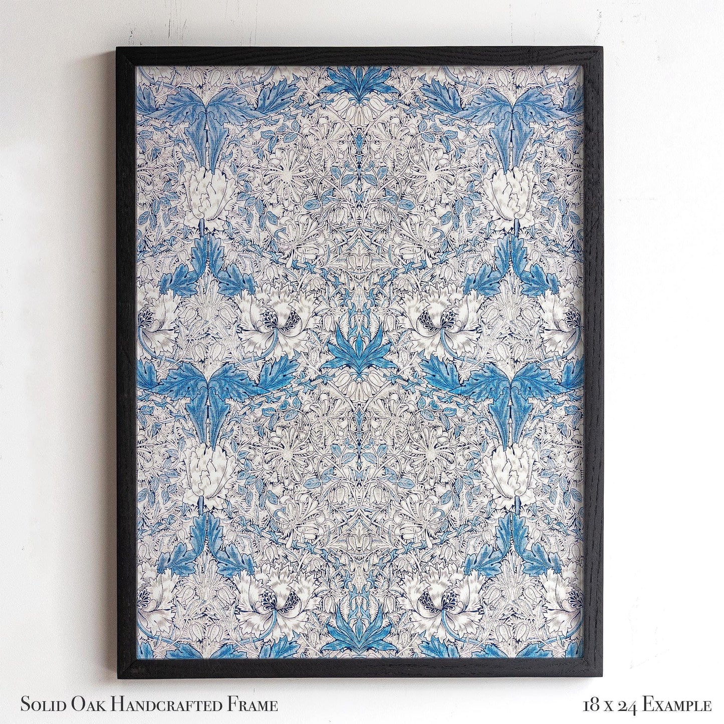 Delicate Vintage Floral Pattern Print | William Morris Inspired Framed Wall Hanging | Classic Blue Botanical Artwork