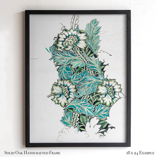 Framed Botanical Print | William Morris Design Sketch Wall Art | Green and Teal Vintage Artwork