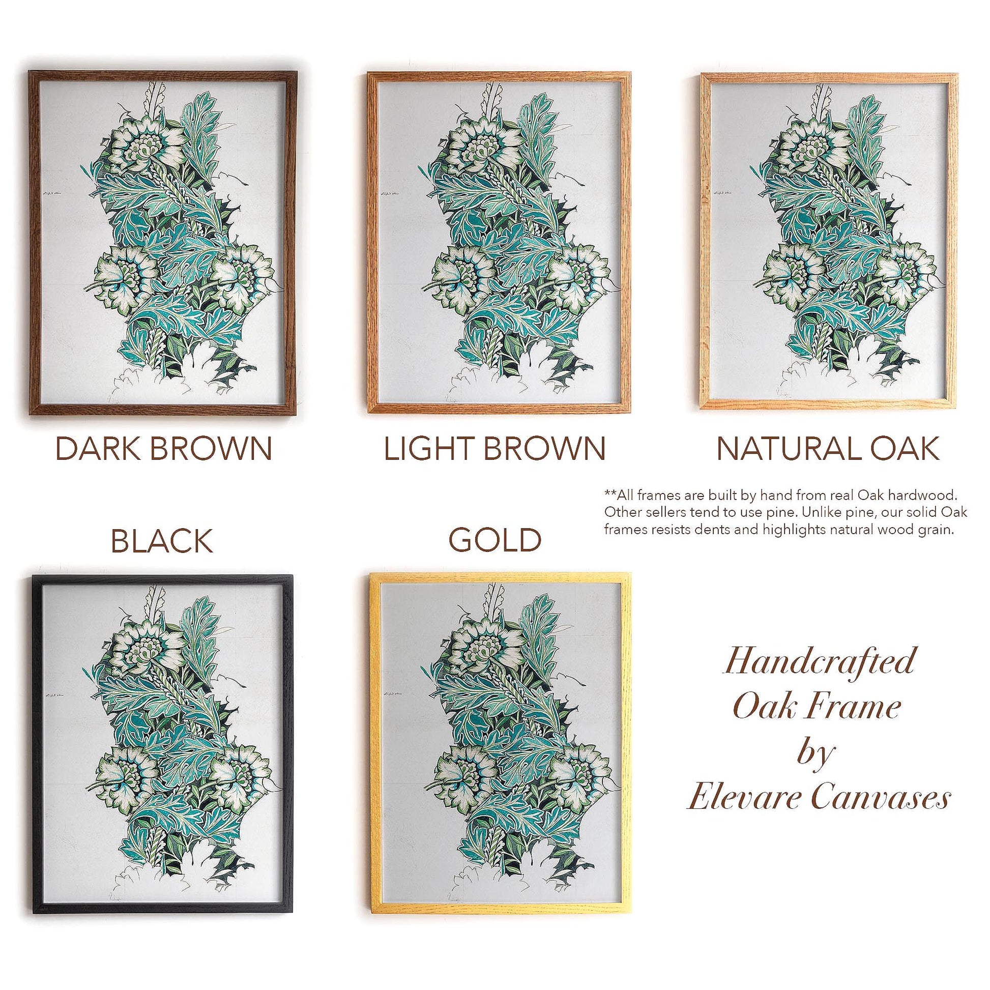 Framed Botanical Print | William Morris Design Sketch Wall Art | Green and Teal Vintage Artwork