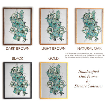 Framed Botanical Print | William Morris Design Sketch Wall Art | Green and Teal Vintage Artwork