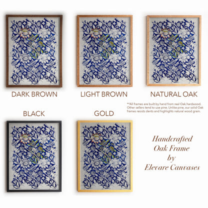 Vintage Blue Floral Print | William Morris Inspired Framed Wall Hanging | Arts and Crafts Botanical Artwork