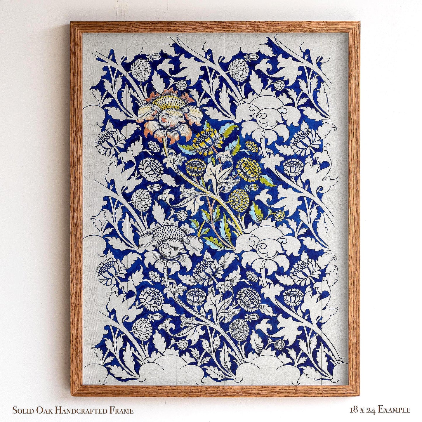 Vintage Blue Floral Print | William Morris Inspired Framed Wall Hanging | Arts and Crafts Botanical Artwork