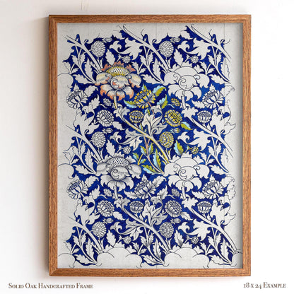 Vintage Blue Floral Print | William Morris Inspired Framed Wall Hanging | Arts and Crafts Botanical Artwork