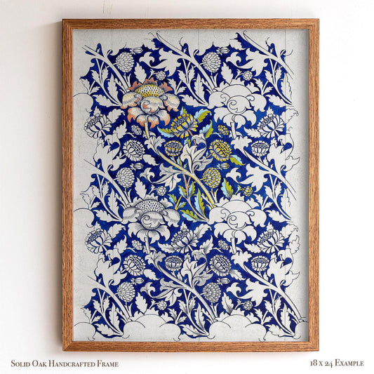 Vintage Blue Floral Print | William Morris Inspired Framed Wall Hanging | Arts and Crafts Botanical Artwork