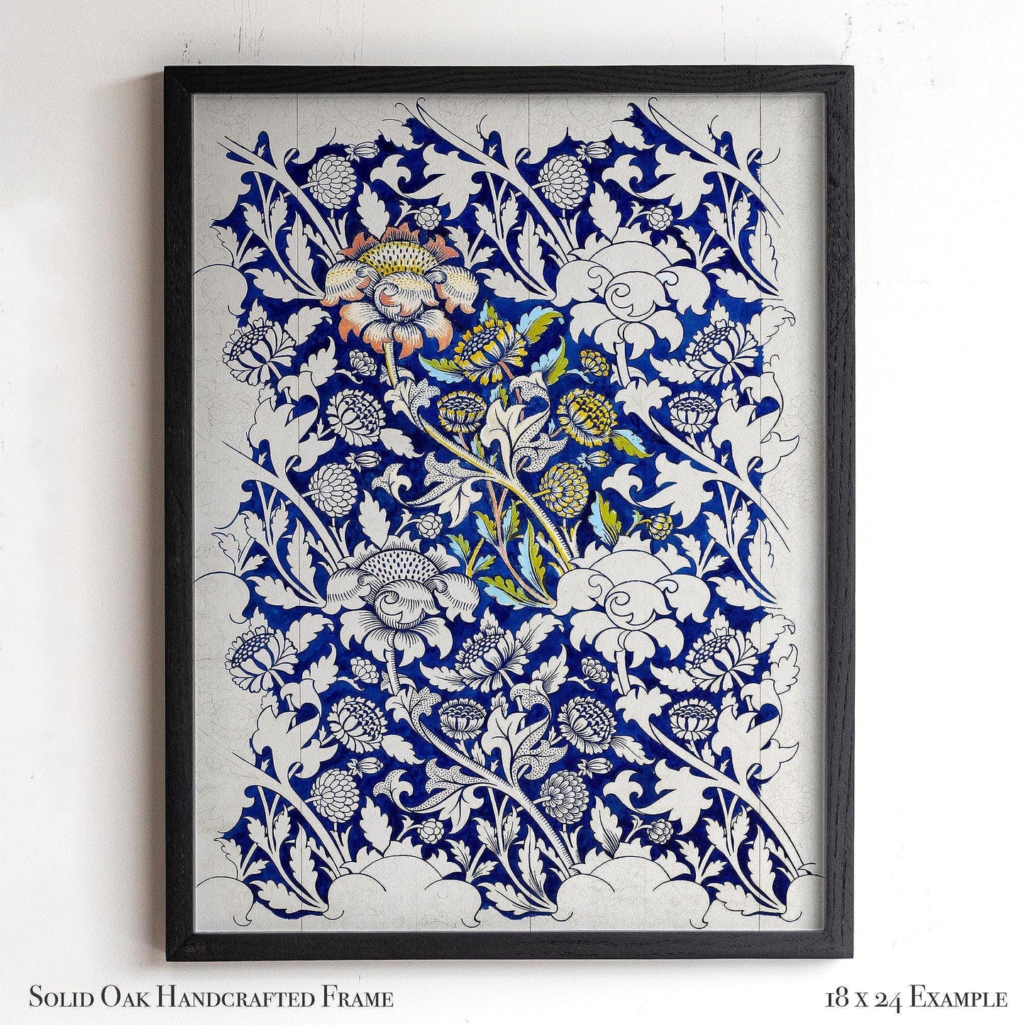 Vintage Blue Floral Print | William Morris Inspired Framed Wall Hanging | Arts and Crafts Botanical Artwork