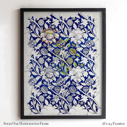 Vintage Blue Floral Print | William Morris Inspired Framed Wall Hanging | Arts and Crafts Botanical Artwork