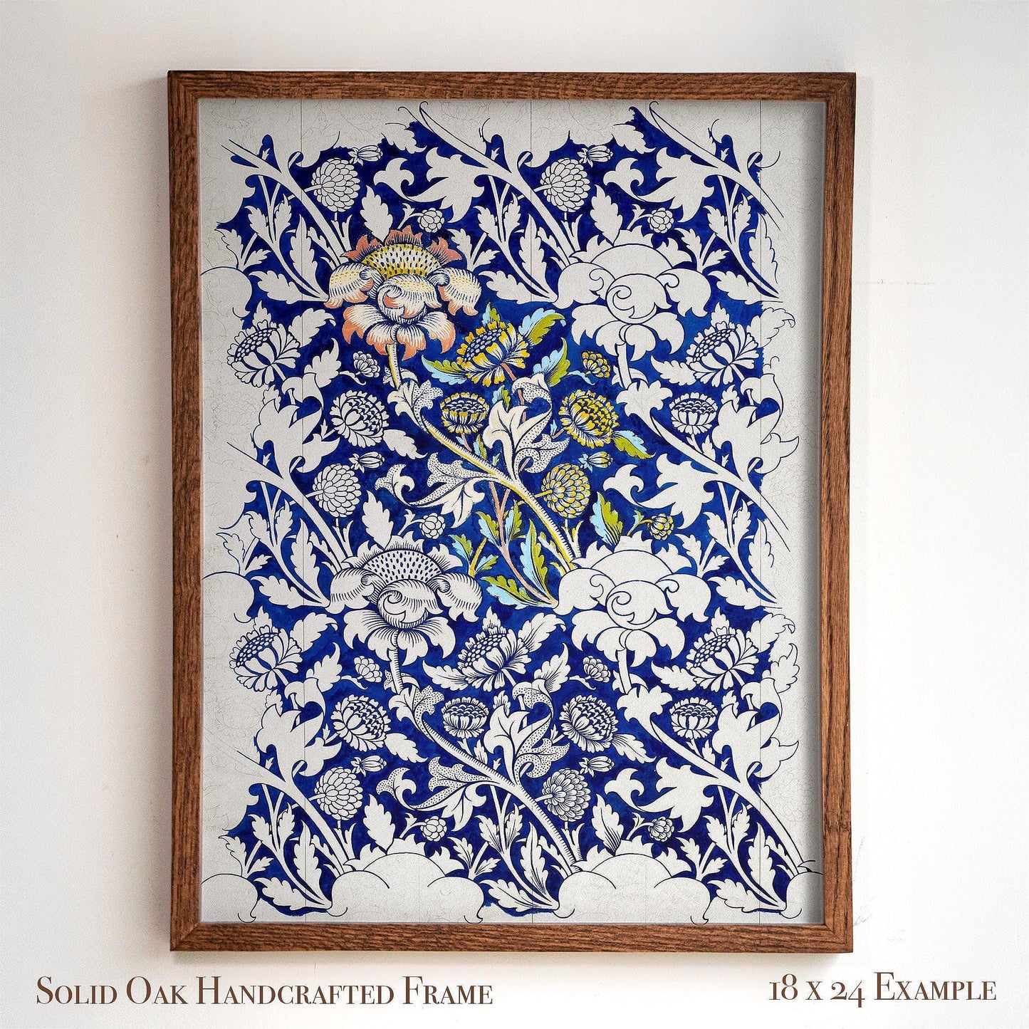 Vintage Blue Floral Print | William Morris Inspired Framed Wall Hanging | Arts and Crafts Botanical Artwork