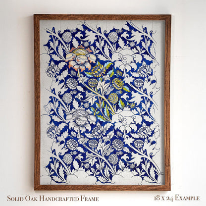 Vintage Blue Floral Print | William Morris Inspired Framed Wall Hanging | Arts and Crafts Botanical Artwork