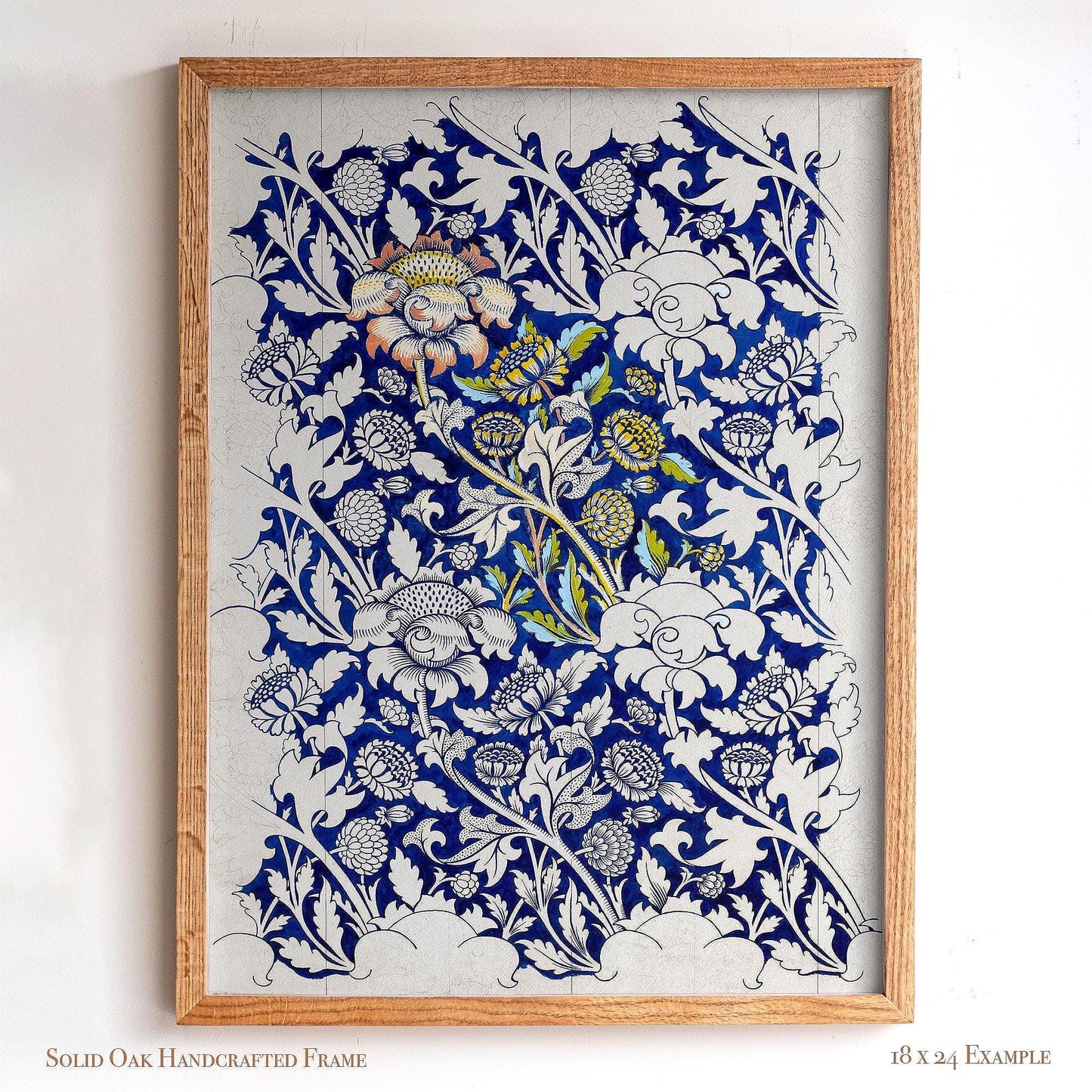 Vintage Blue Floral Print | William Morris Inspired Framed Wall Hanging | Arts and Crafts Botanical Artwork