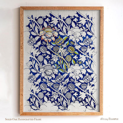 Vintage Blue Floral Print | William Morris Inspired Framed Wall Hanging | Arts and Crafts Botanical Artwork