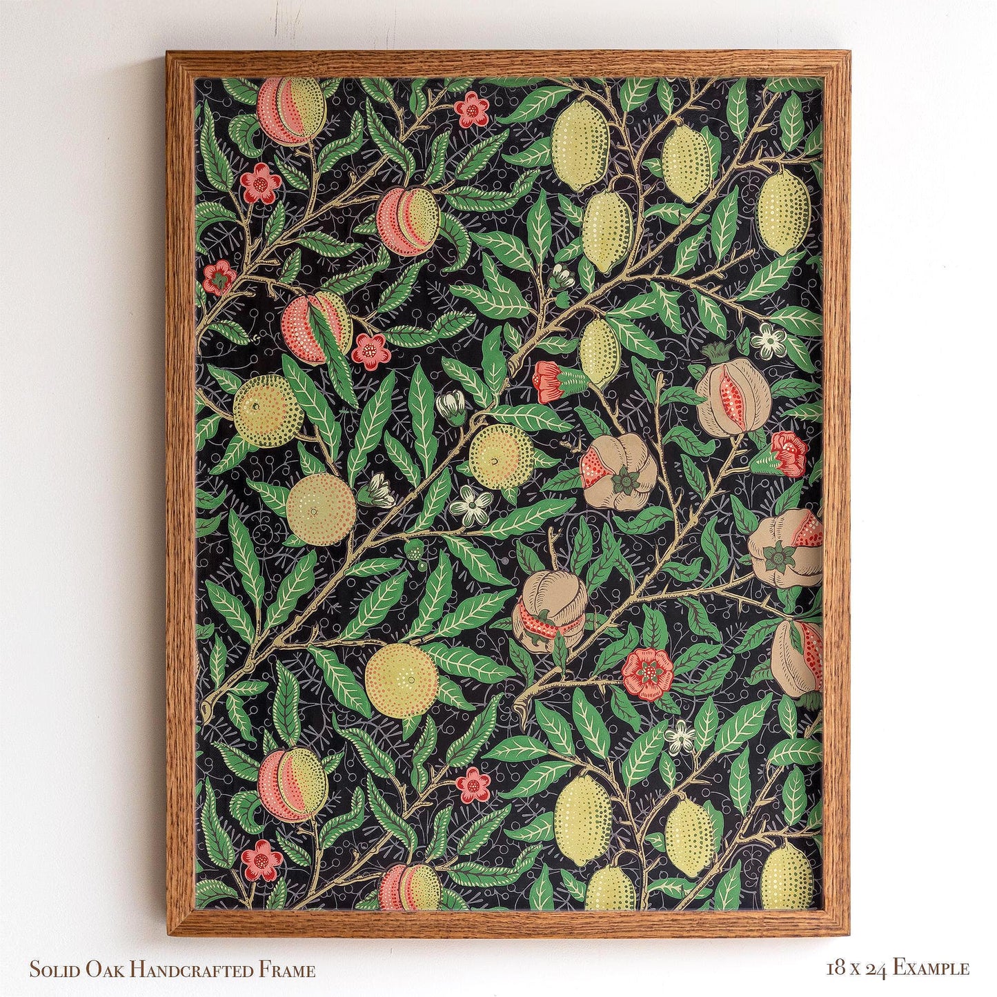 Dark Botanical Pattern Wall Art | William Morris Pomegranate Design | Framed Arts and Crafts Vintage Print