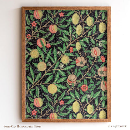 Dark Botanical Pattern Wall Art | William Morris Pomegranate Design | Framed Arts and Crafts Vintage Print