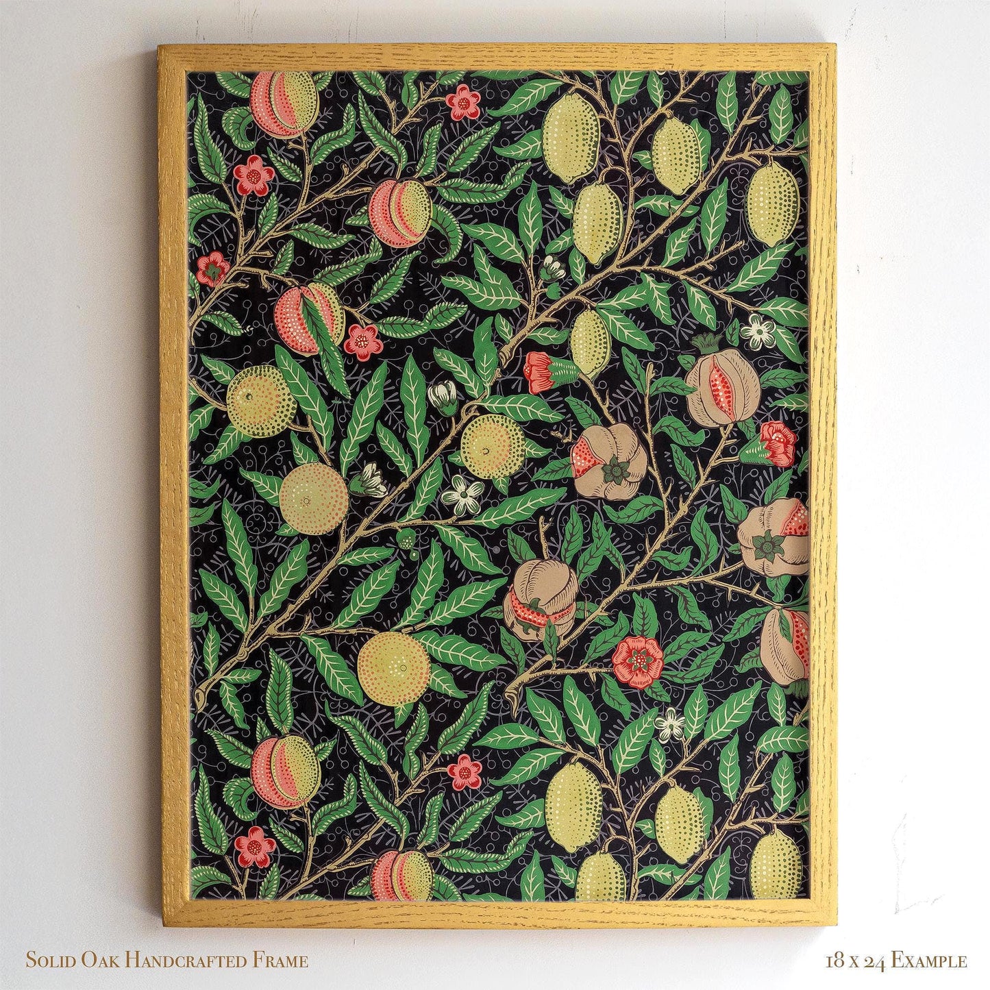 Dark Botanical Pattern Wall Art | William Morris Pomegranate Design | Framed Arts and Crafts Vintage Print