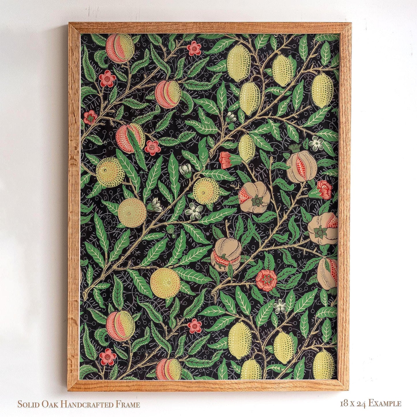 Dark Botanical Pattern Wall Art | William Morris Pomegranate Design | Framed Arts and Crafts Vintage Print
