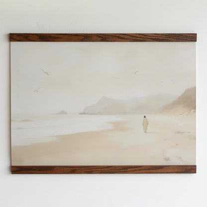 Jesus Walking Oak Tapestry | Beige Christian Wall Art | Follow Me Christian Tapestry | Faith Based Home Decor