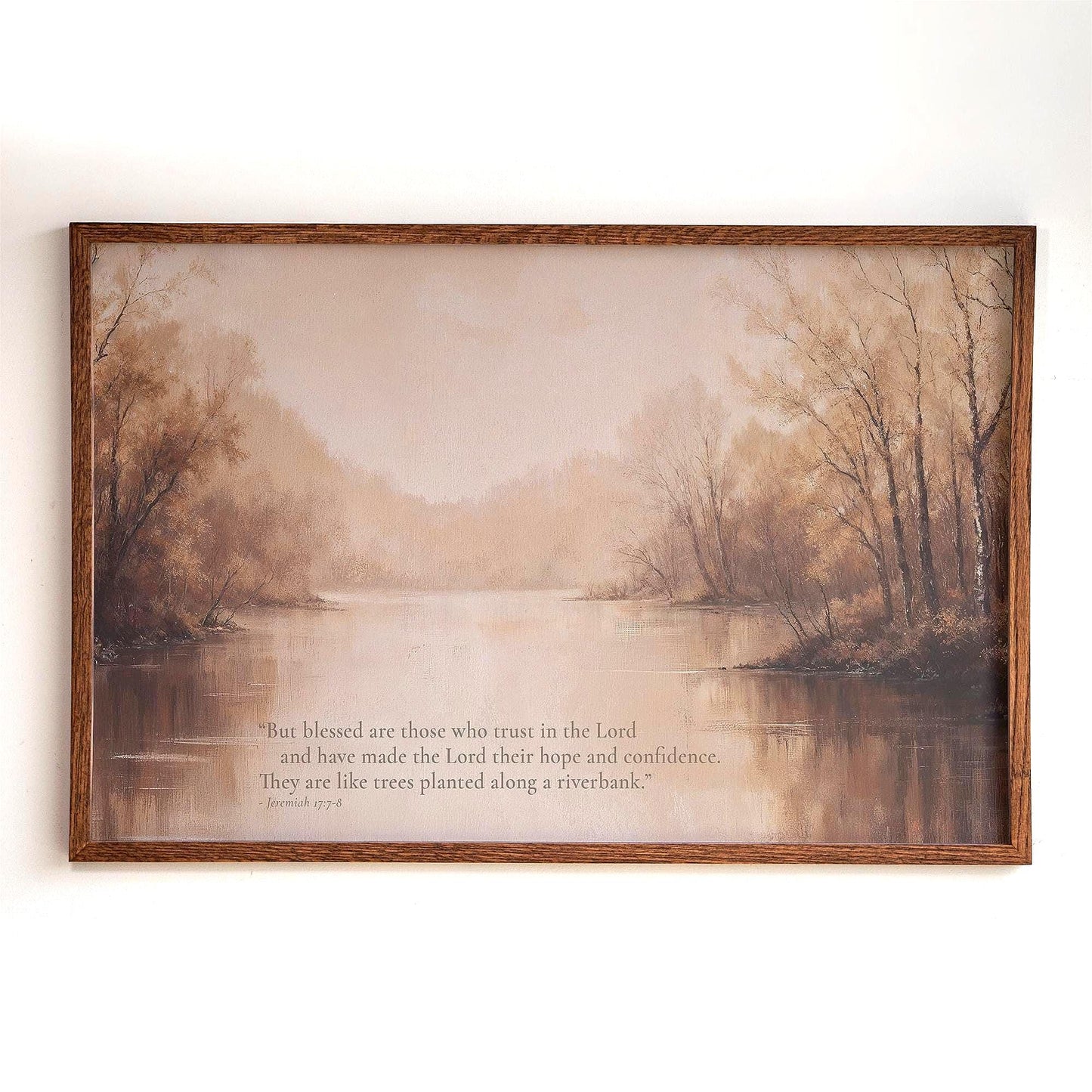 Framed Jeremiah 17:7 Scripture Wall Art | Bible Verse Trust In The Lord Art | Warm Tone Vintage Painting Scripture Canvas