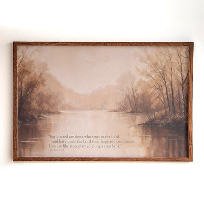 Framed Jeremiah 17:7 Scripture Wall Art | Bible Verse Trust In The Lord Art | Warm Tone Vintage Painting Scripture Canvas