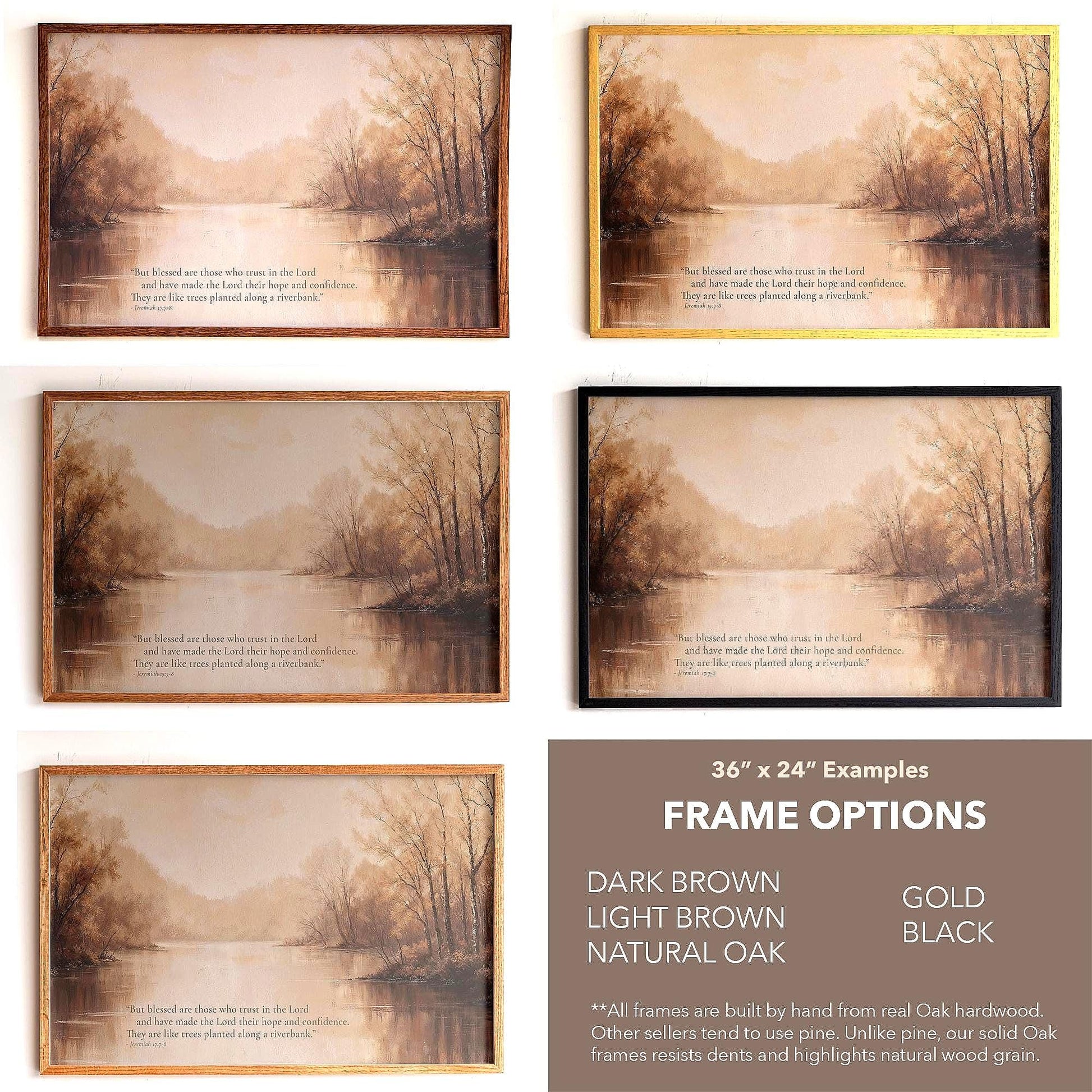 Framed Jeremiah 17:7 Scripture Wall Art | Bible Verse Trust In The Lord Art | Warm Tone Vintage Painting Scripture Canvas