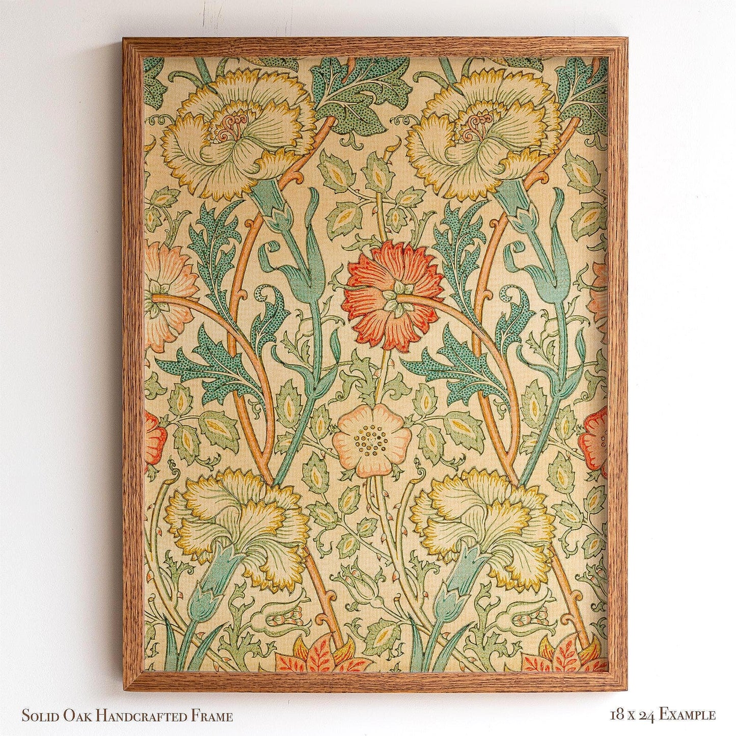 Framed William Morris Wall Art | Warm Toned Vintage Floral Pattern Print | Botanical Wall Decor | Classic Oak Frame Artwork